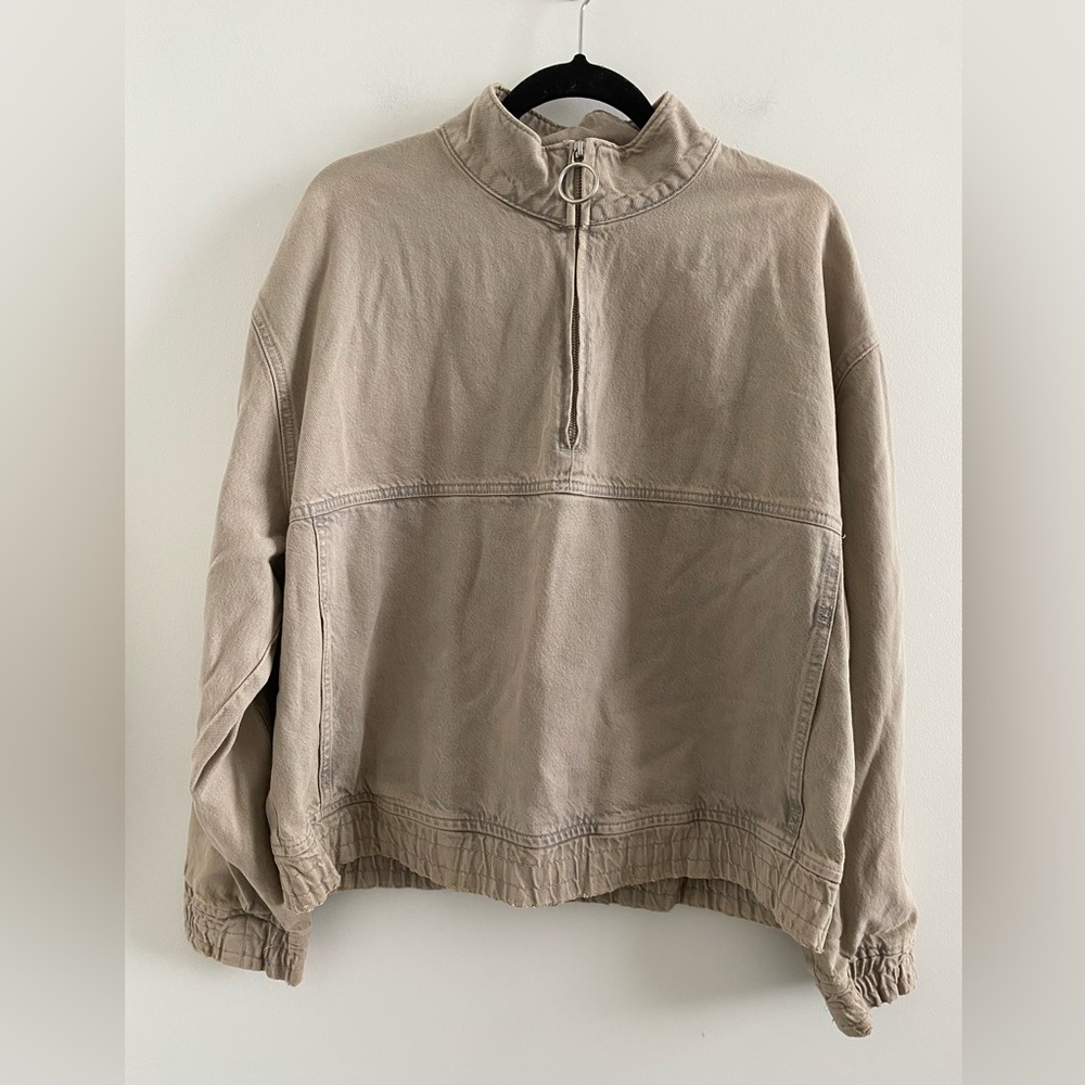 Zara Utility Quarter Zip Pullover Denim Jacket With Ring Zipper Size Medium